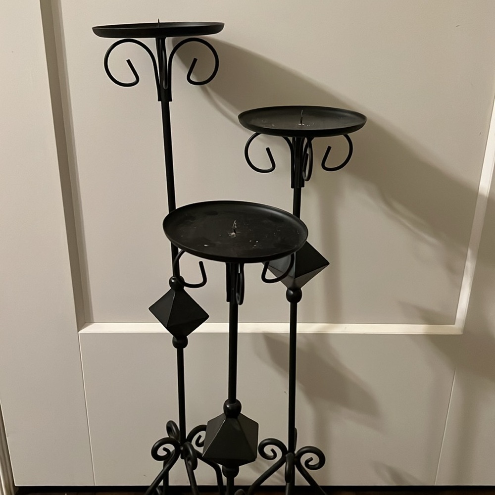 Set of 3 tall Metal Fireplace Mantel Decorative Candle Holders - Picture 2 of 3